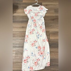 Floral Maxi Dress with Pink and Blue Accents